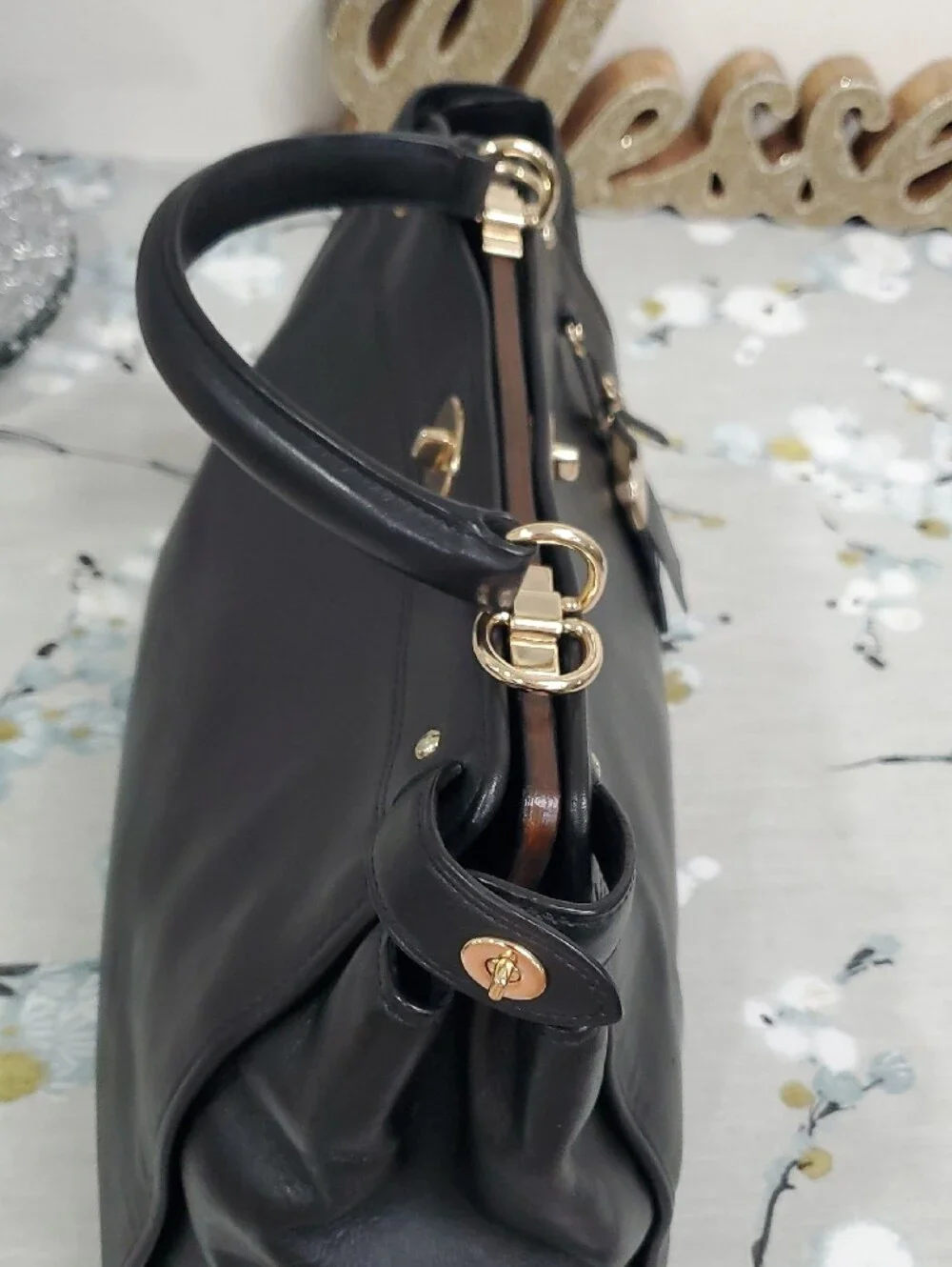 COACH Gramercy Black Leather Satchel Bag